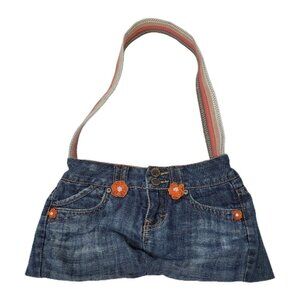 Handmade Upcycled Purse Blue Jeans 4 Compartments Canvas Belt Strap
